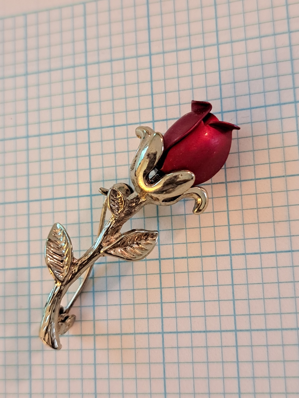 Gold-Tone Red Rosebud Brooch Pin - Women's Jewelry